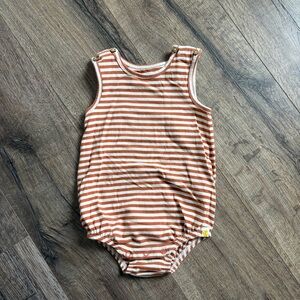 Striped Orange & White Sleeveless Baby Bodysuit